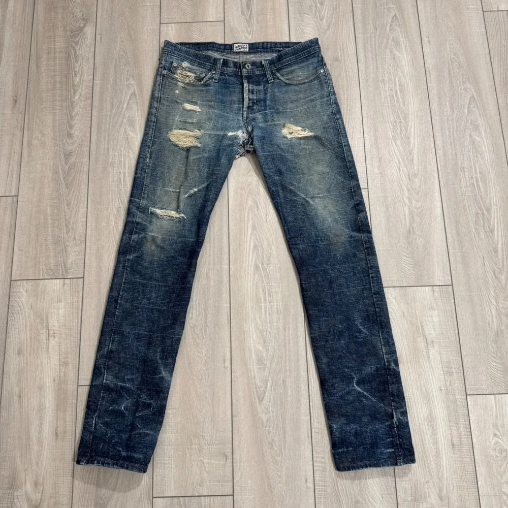 Naked & Famous Weird Guy Jeans Mens 33 Blue Frankenstein Raw Japanese Denim
